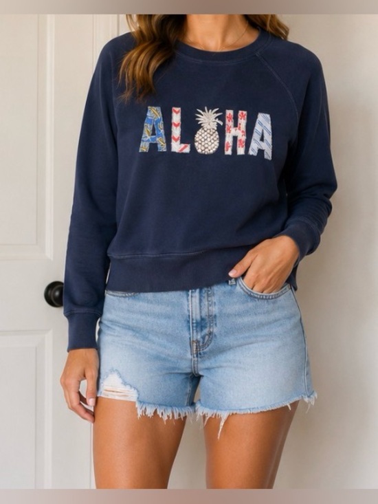 Tommy Bahama Tops - Tommy Bahama ALOHA Appliqué Pullover Sweatshirt Patriotic Embellished Crewneck